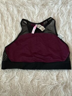 PINK Victoria's Secret High-Neck Sports Bra in Burgundy and Black